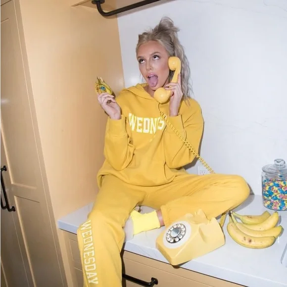 Call Her Daddy Mustard Yellow 'Wednesday' Hoodie and Sweatpants Set Size S - Picture 1 of 5
